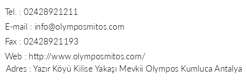 Olympos Mitos Hotel telefon numaralar, faks, e-mail, posta adresi ve iletiim bilgileri